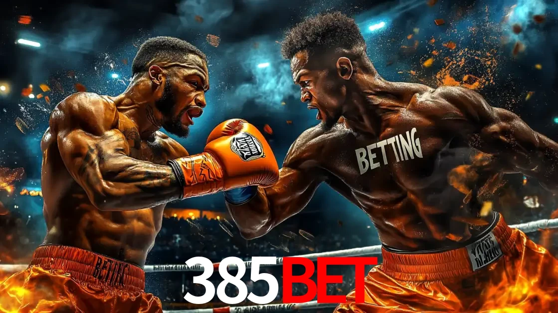 Dois boxeadores em uma luta intensa e explosiva, representando a adrenalina e as oportunidades de apostas em esportes de combate disponíveis na plataforma 385bet.