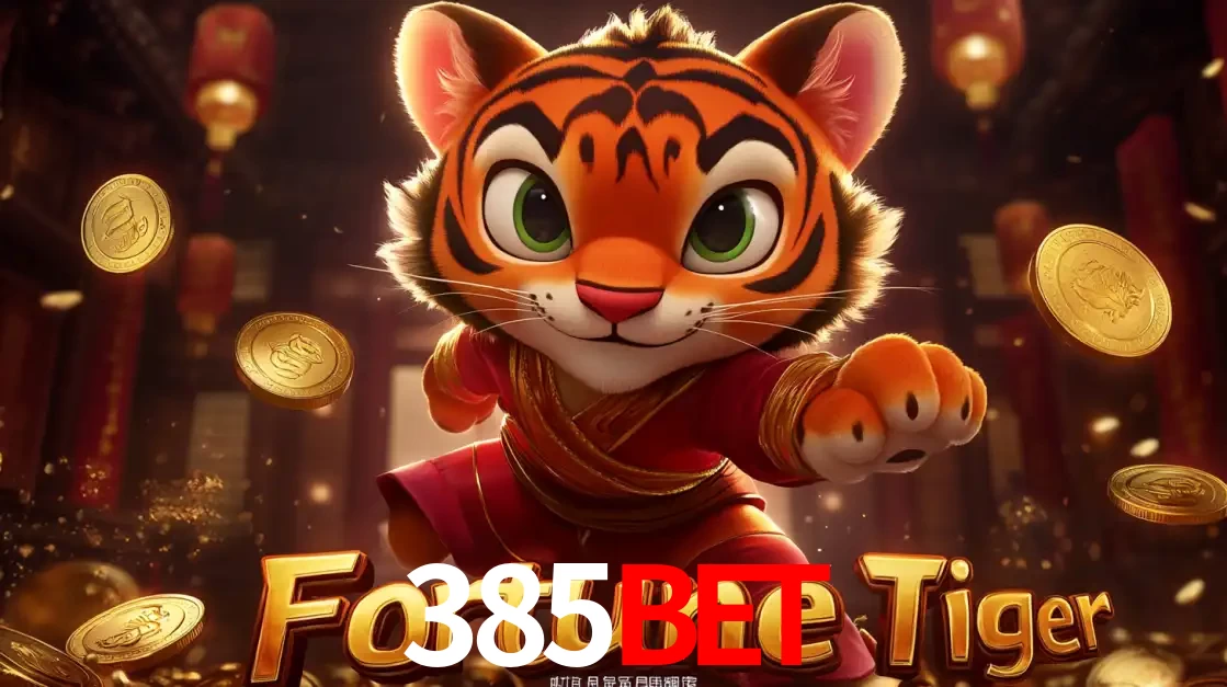 O carismático mascote do jogo de slot Fortune Tiger, um tigre fofo em pose de artes marciais, pronto para trazer sorte e multiplicadores de ganhos no cassino online 385bet.