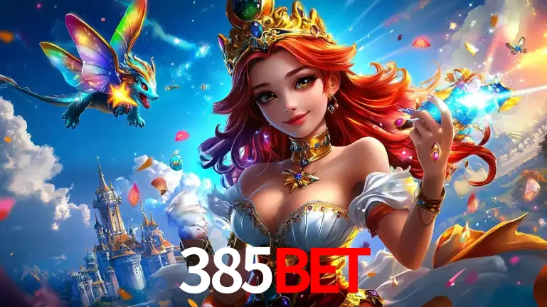 A princesa de um reino de fantasia mágico, com seu pequeno dragão, apresentando um mundo de prêmios encantados nos jogos de caça-níqueis do cassino 385bet.